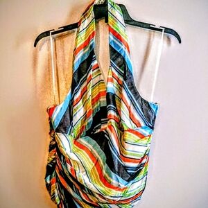 JS Collections Colorful Silk Striped Halter Blouse